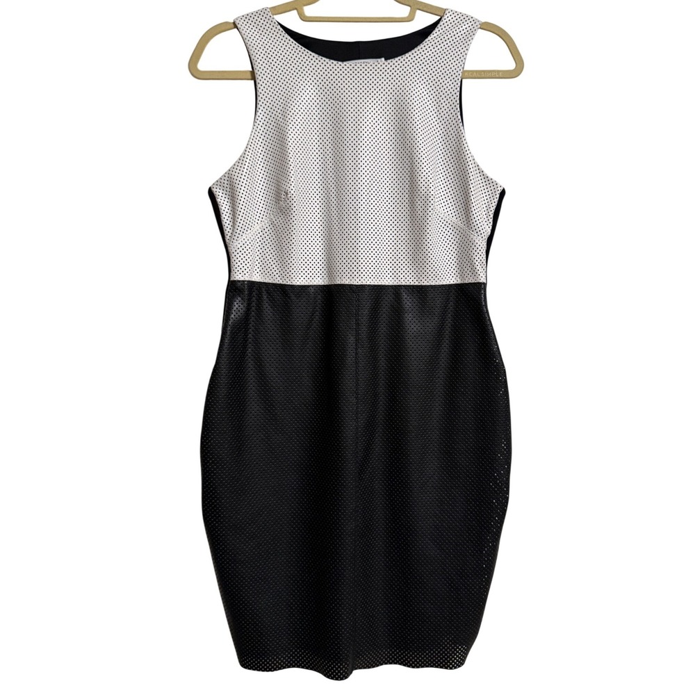 Bailey 44 Perforated Faux Leather Colorblock Sheath Dress Black White Large‎